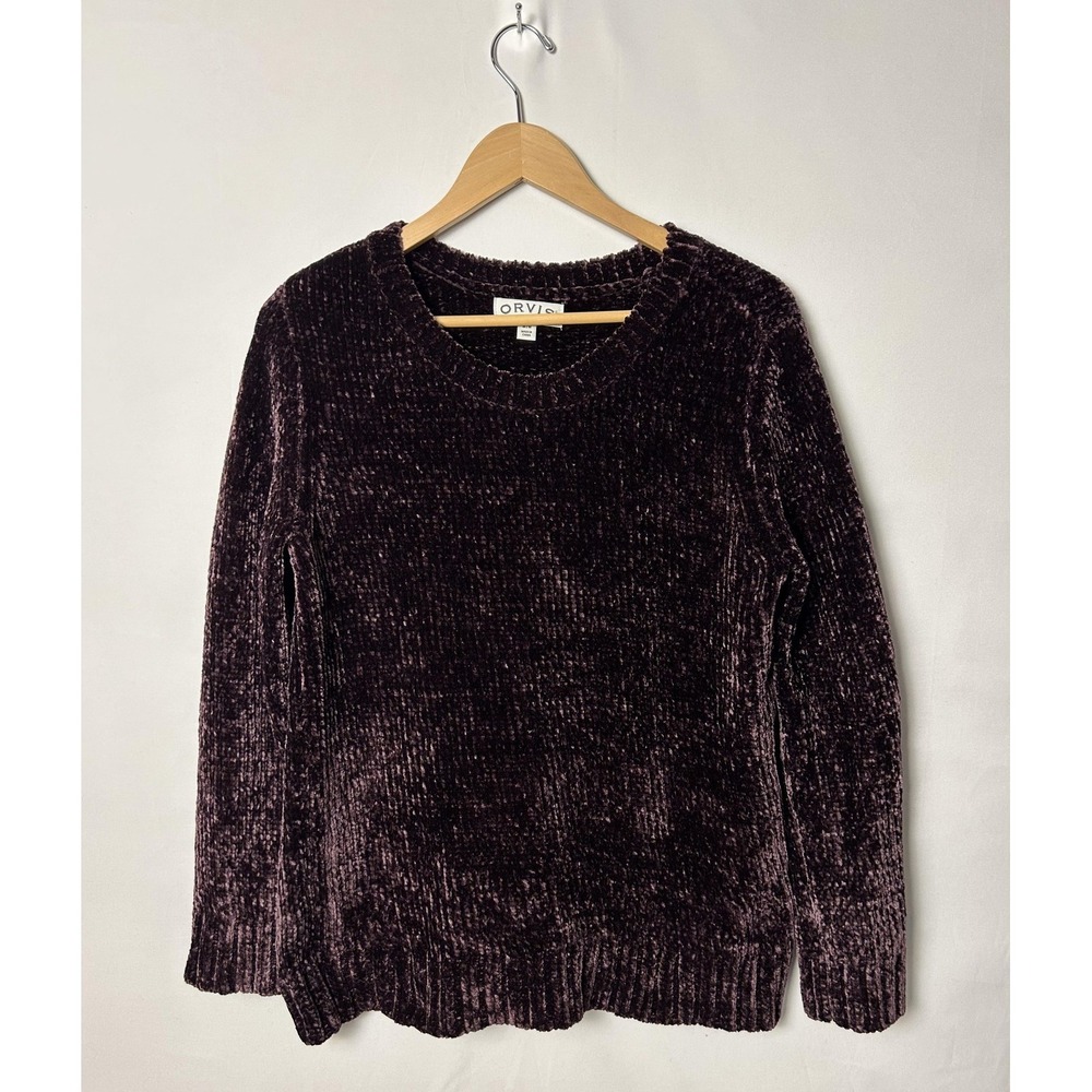 Orvis Chenille Sweater Womens Medium Purple Crewneck Pullover Soft Cozy Plush